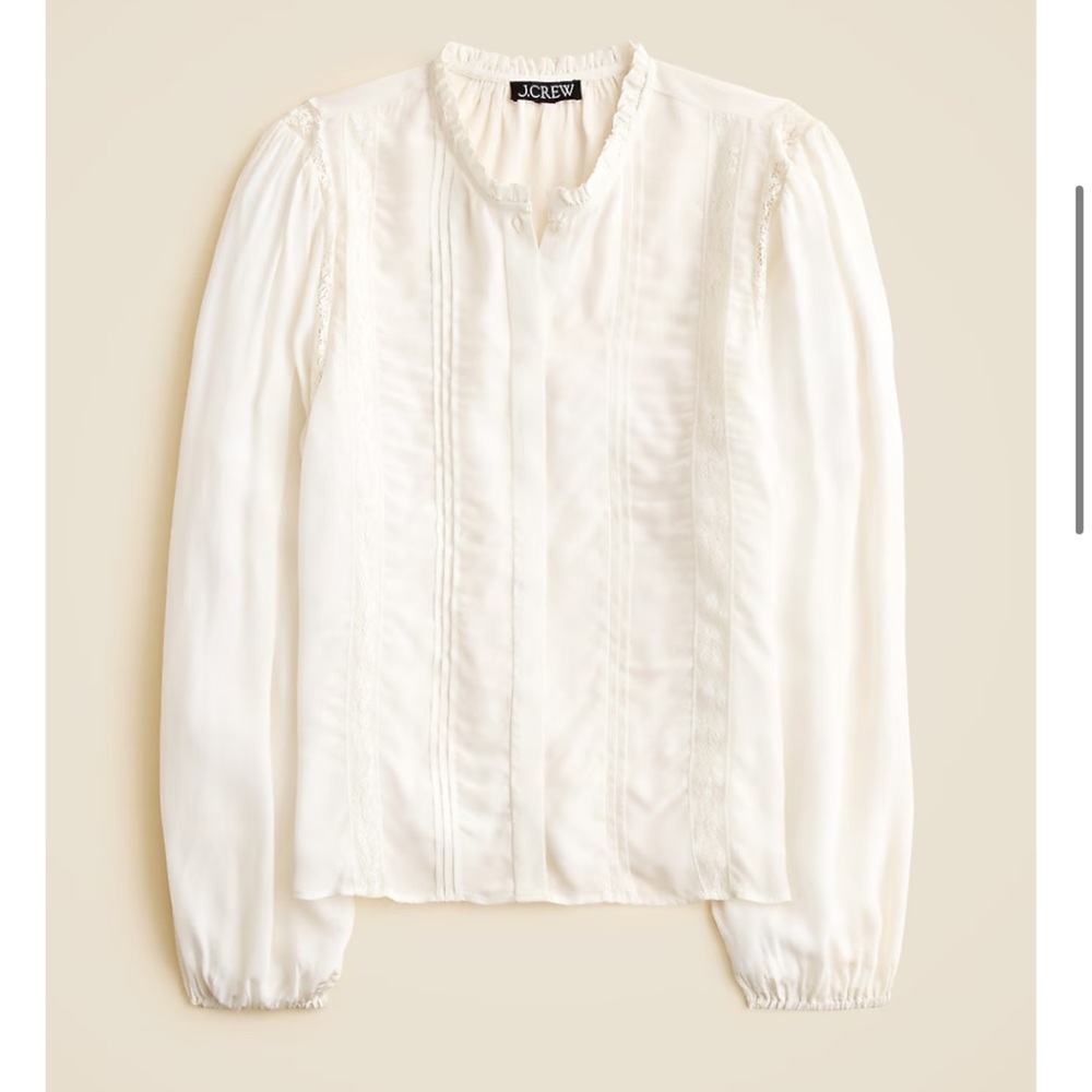 J. Crew Lace-trim pintuck top in crepe de chine blouse silk